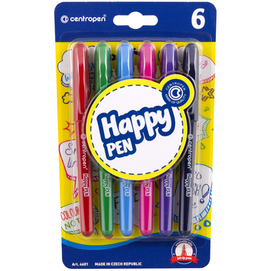 Marker Centropen 4601 Happy Pen - varf rotund 6 culori/blister